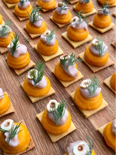 Bouchée cocktail pièce cocktail finger food traiteur végétal végétarien et vegan à Paris Popote végétale